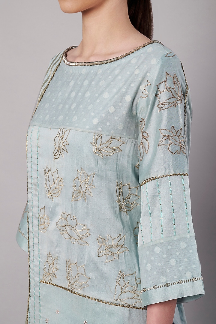 Ice Blue Chanderi Hand Embroidered Kurta Set by Saahiil Kapoor at Pernia's Pop Up Shop