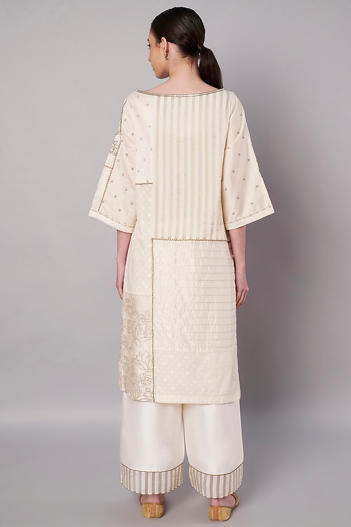 Ivory Chanderi Hand Embroidered Kurta Set by Saahiil Kapoor at Pernia's Pop Up Shop