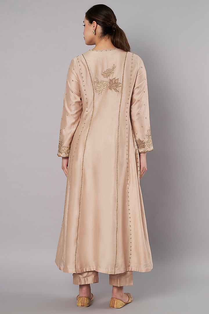 Champagne Chanderi Hand Embroidered Kurta Set by Saahiil Kapoor at Pernia's Pop Up Shop