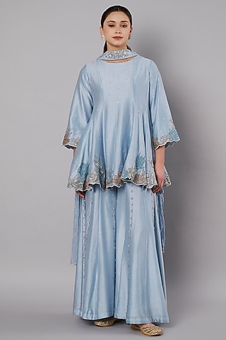 Dusty Blue Chanderi Sharara Set by Saahiil Kapoor