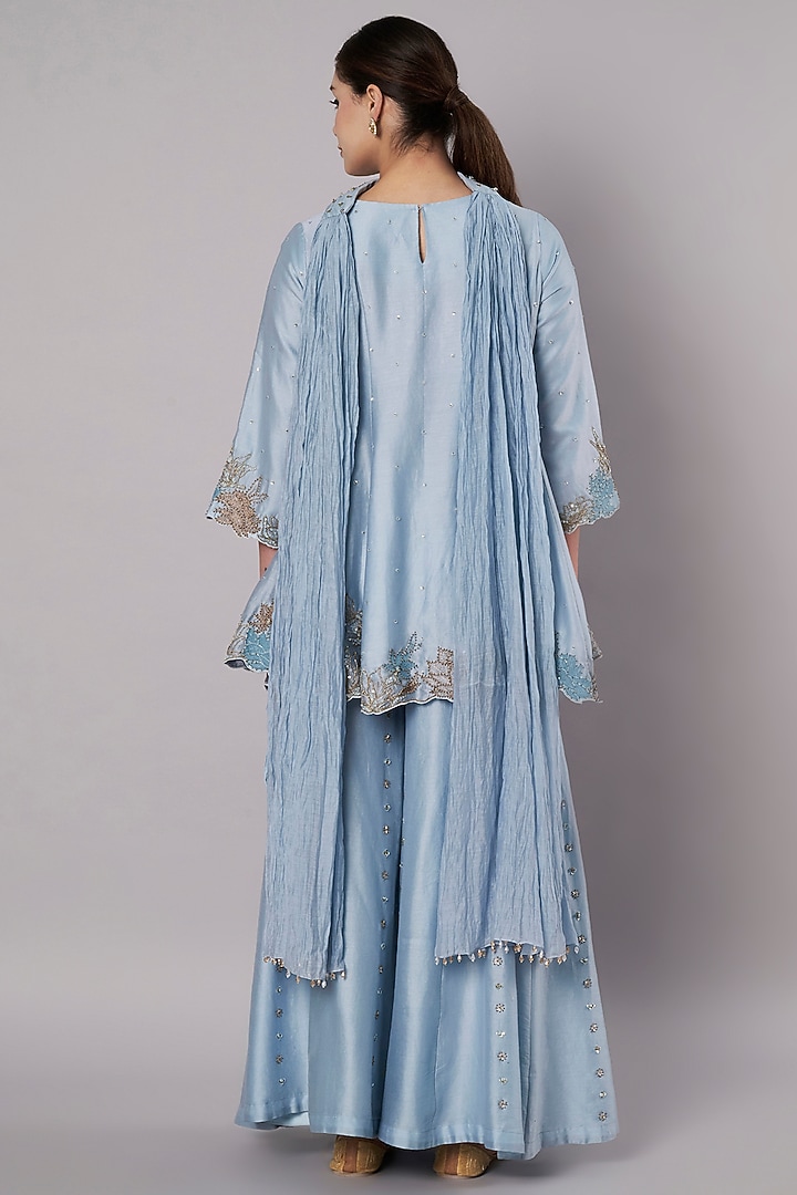 Dusty Blue Chanderi Wedding Sharara Set by Saahiil Kapoor at Pernia's Pop Up Shop