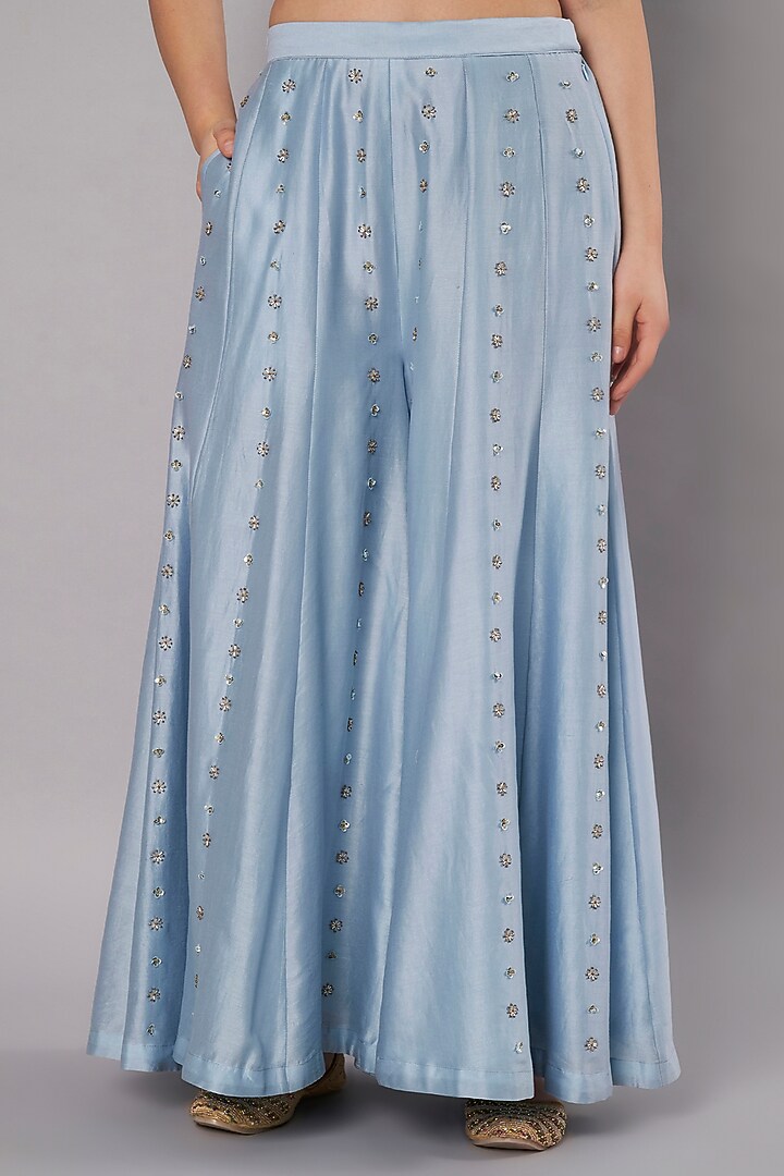 Dusty Blue Chanderi Wedding Sharara Set by Saahiil Kapoor at Pernia's Pop Up Shop
