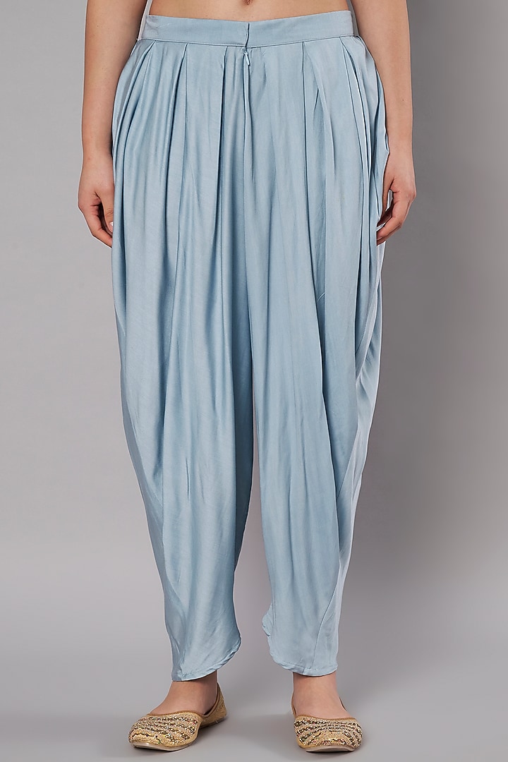 Dusty Blue Chanderi Hand Embroidered Short Kurta Set Set by Saahiil Kapoor at Pernia's Pop Up Shop
