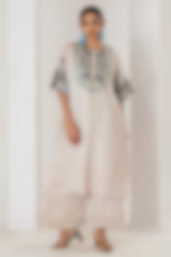 Beige Linen Satin Aari Embroidered Co-Ord Set by Saahiil Kapoor at Pernia's Pop Up Shop