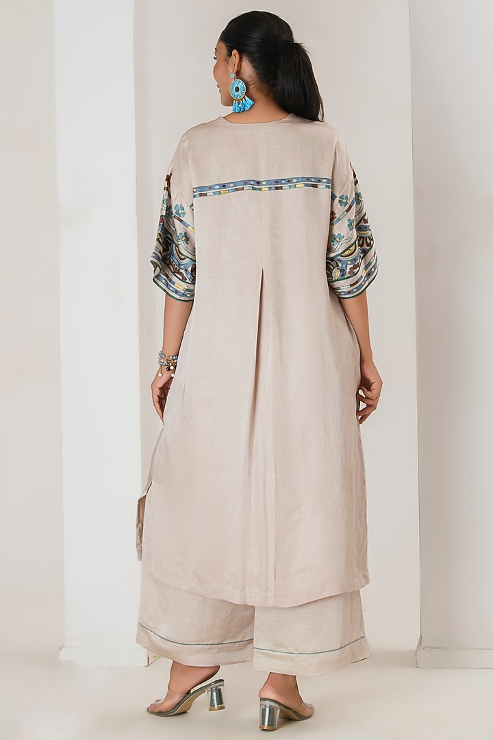 Beige Linen Satin Aari Embroidered Co-Ord Set by Saahiil Kapoor at Pernia's Pop Up Shop
