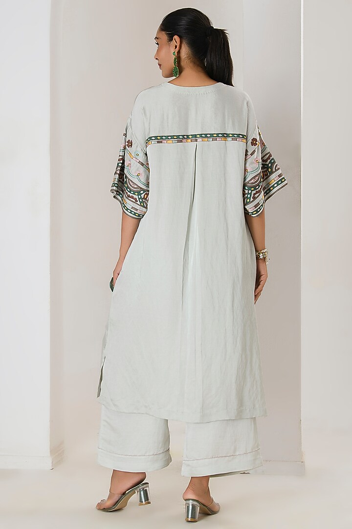 Mint Green Linen Satin Aari Embroidered Co-Ord Set by Saahiil Kapoor at Pernia's Pop Up Shop