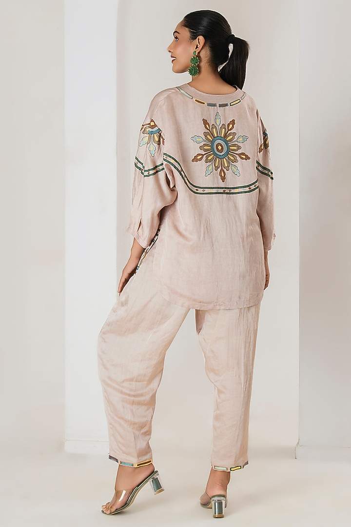 Beige Linen Satin Aari Embroidered Co-Ord Set by Saahiil Kapoor at Pernia's Pop Up Shop