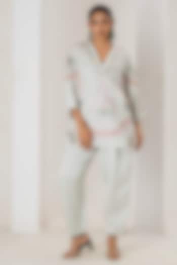Mint Green Linen Satin Aari Embroidered Co-Ord Set by Saahiil Kapoor at Pernia's Pop Up Shop