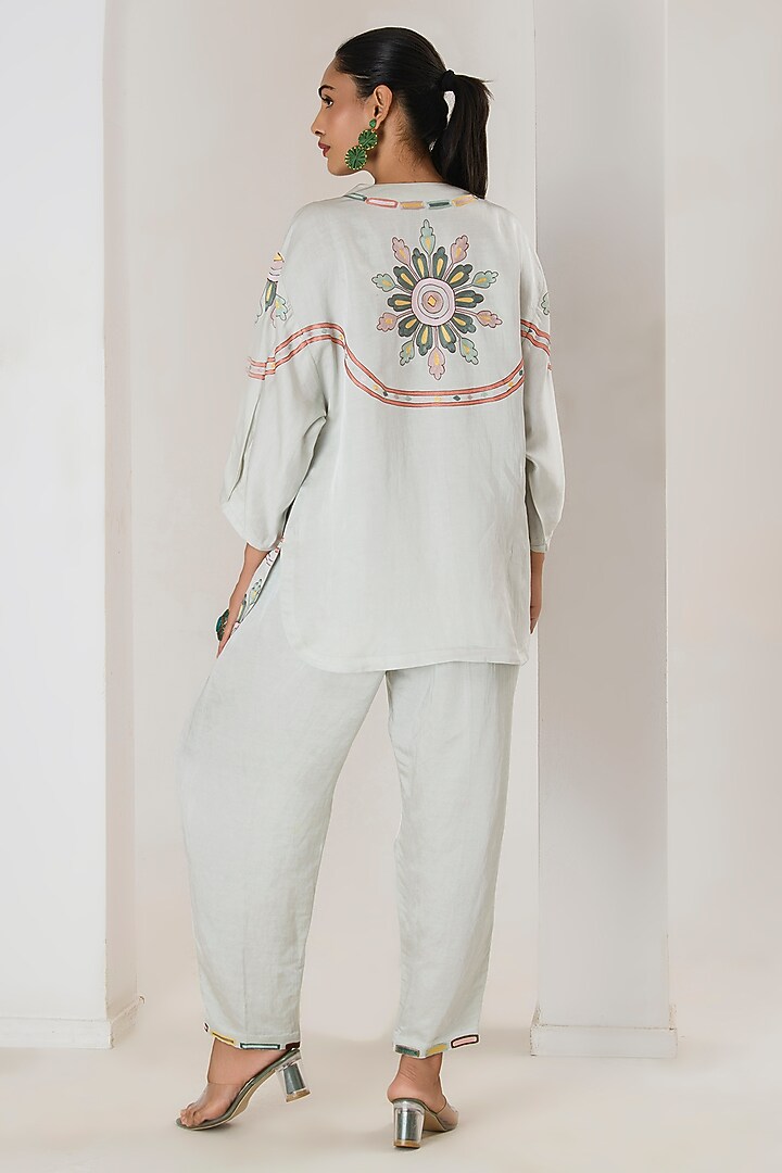 Mint Green Linen Satin Aari Embroidered Co-Ord Set by Saahiil Kapoor at Pernia's Pop Up Shop