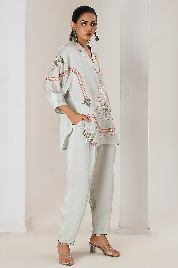 Mint Green Linen Satin Aari Embroidered Co-Ord Set by Saahiil Kapoor at Pernia's Pop Up Shop