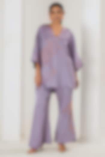 Purple Linen Satin Beads Work Short Kurta Set by Saahiil Kapoor at Pernia's Pop Up Shop