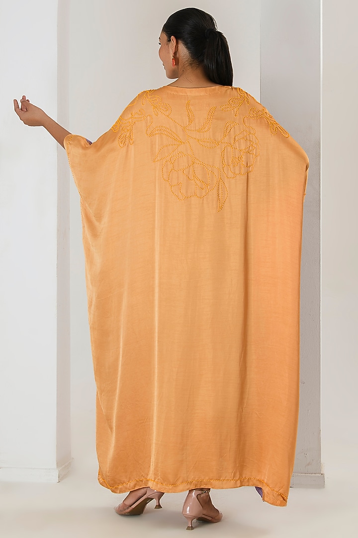 Lilac & Orange Silk Beads Work Color-Blocked Kaftan by Saahiil Kapoor at Pernia's Pop Up Shop