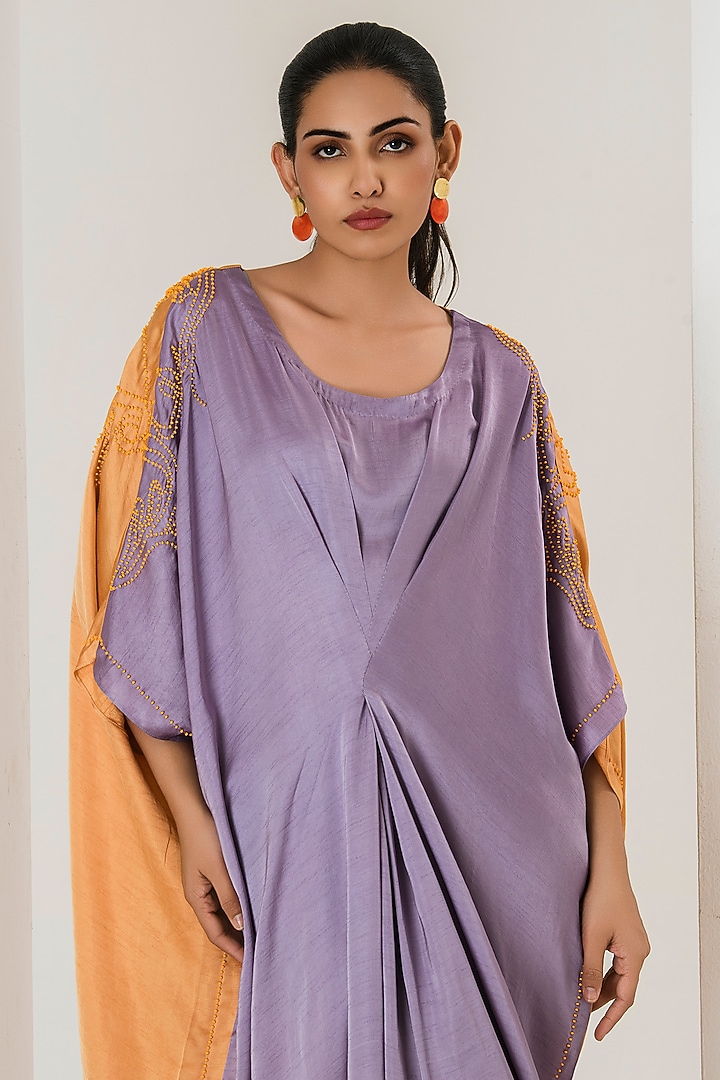 Lilac & Orange Silk Beads Work Color-Blocked Kaftan by Saahiil Kapoor at Pernia's Pop Up Shop