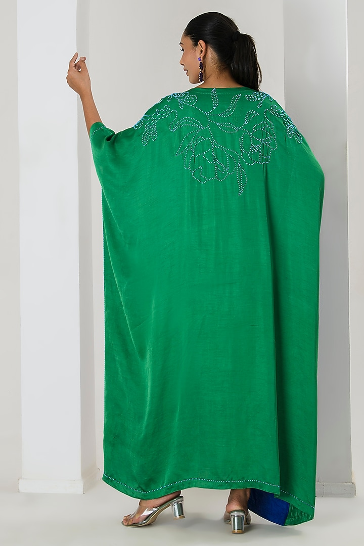 Blue & Green Silk Beads Work Color-Blocked Kaftan by Saahiil Kapoor at Pernia's Pop Up Shop
