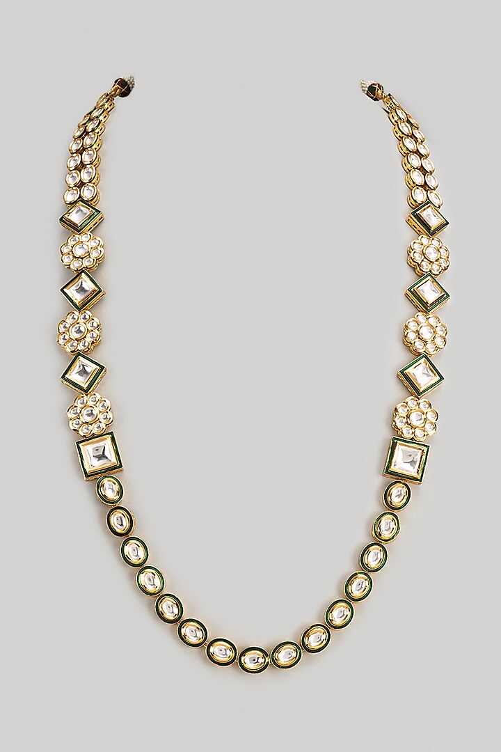 Gold Finish Kundan Polki Long Necklace by Suhana art & jewels