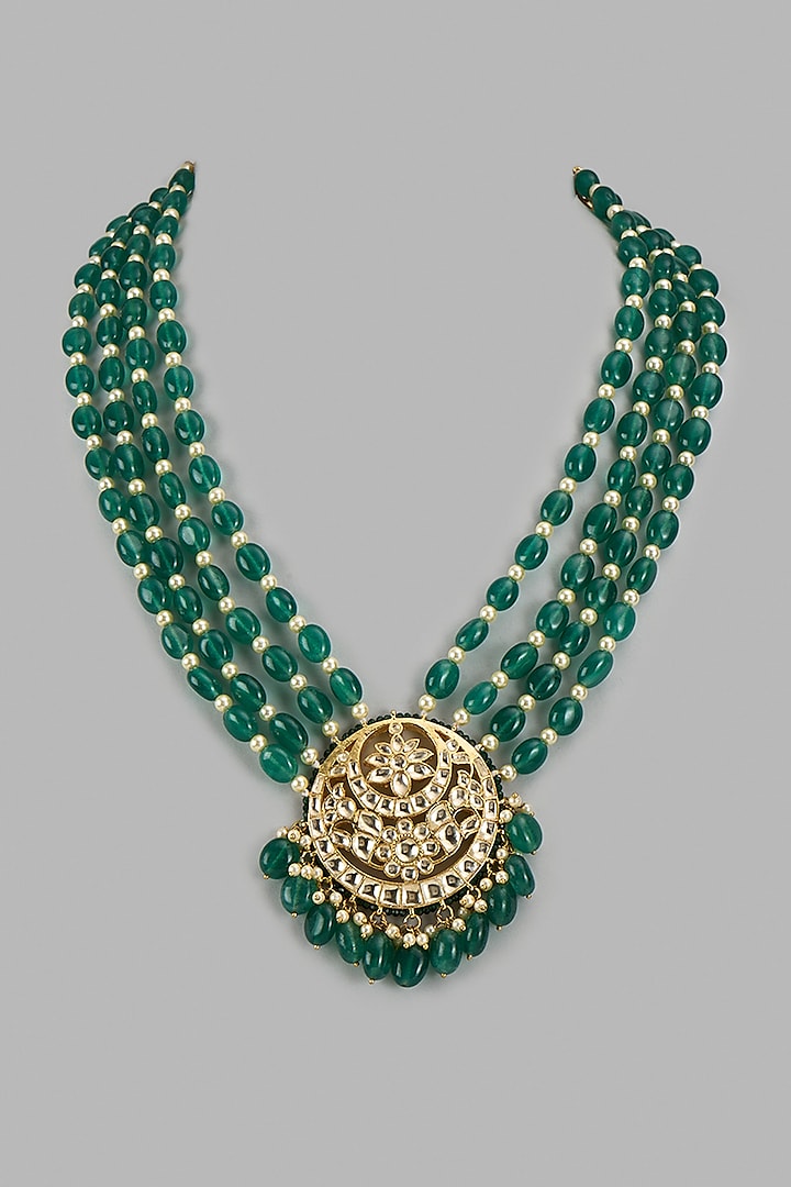 Green Kundan Polki & Emerald Necklace by Suhana art & jewels at Pernia's Pop Up Shop