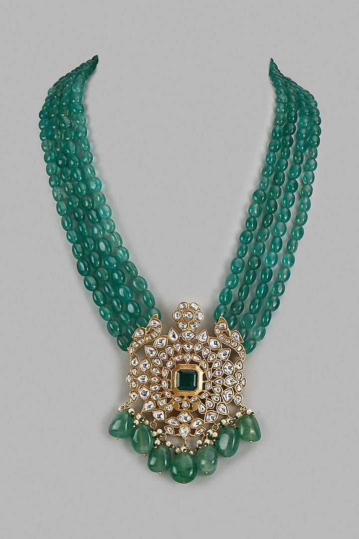 Green Kundan Polki & Emerald Necklace by Suhana art & jewels at Pernia's Pop Up Shop