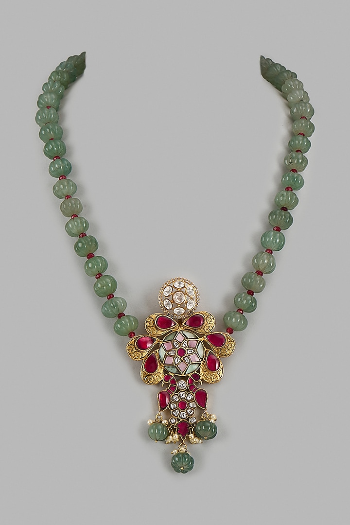 Green & Multi-Colored Kundan Polki Necklace by Suhana art & jewels at Pernia's Pop Up Shop