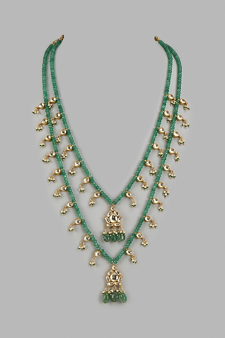 Green Kundan Polki & Emerald Necklace by Suhana art & jewels at Pernia's Pop Up Shop