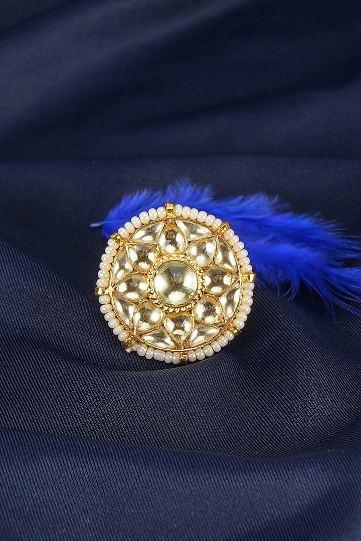 Gold Polki & Semi-Precious Stone Ring by Suhana art & jewels