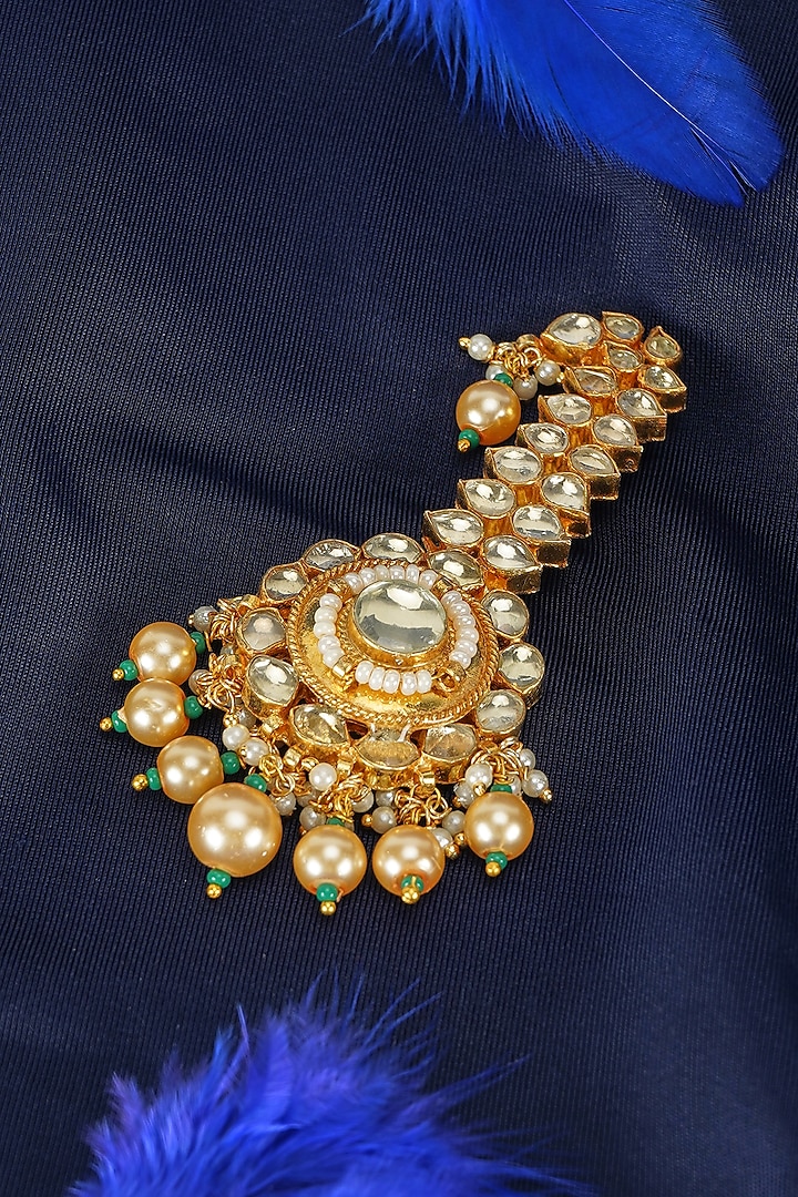 Gold Polki & Semi-Precious Stone Brooch by Suhana art & jewels