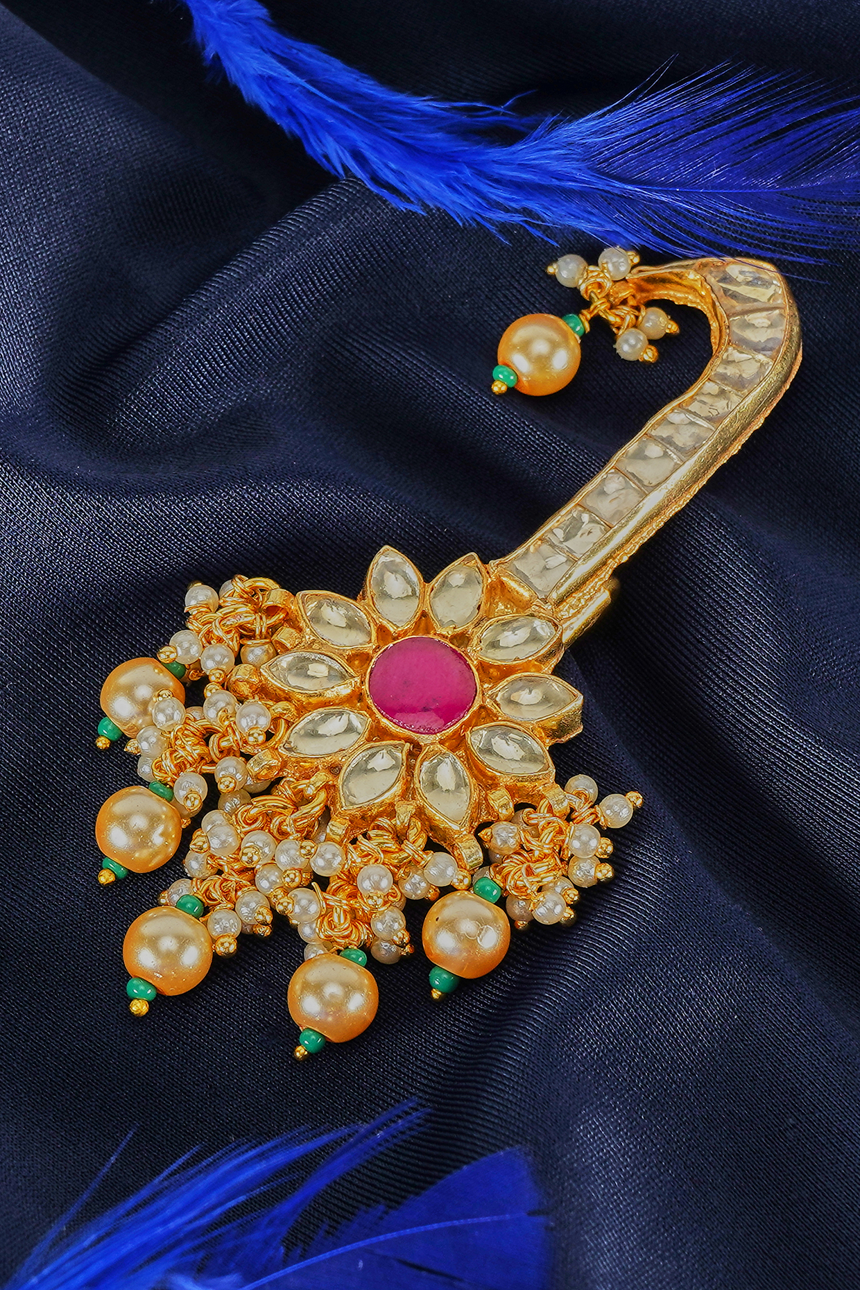 Gold Kundan & Semi-Precious Stone Brooch by Suhana art & jewels