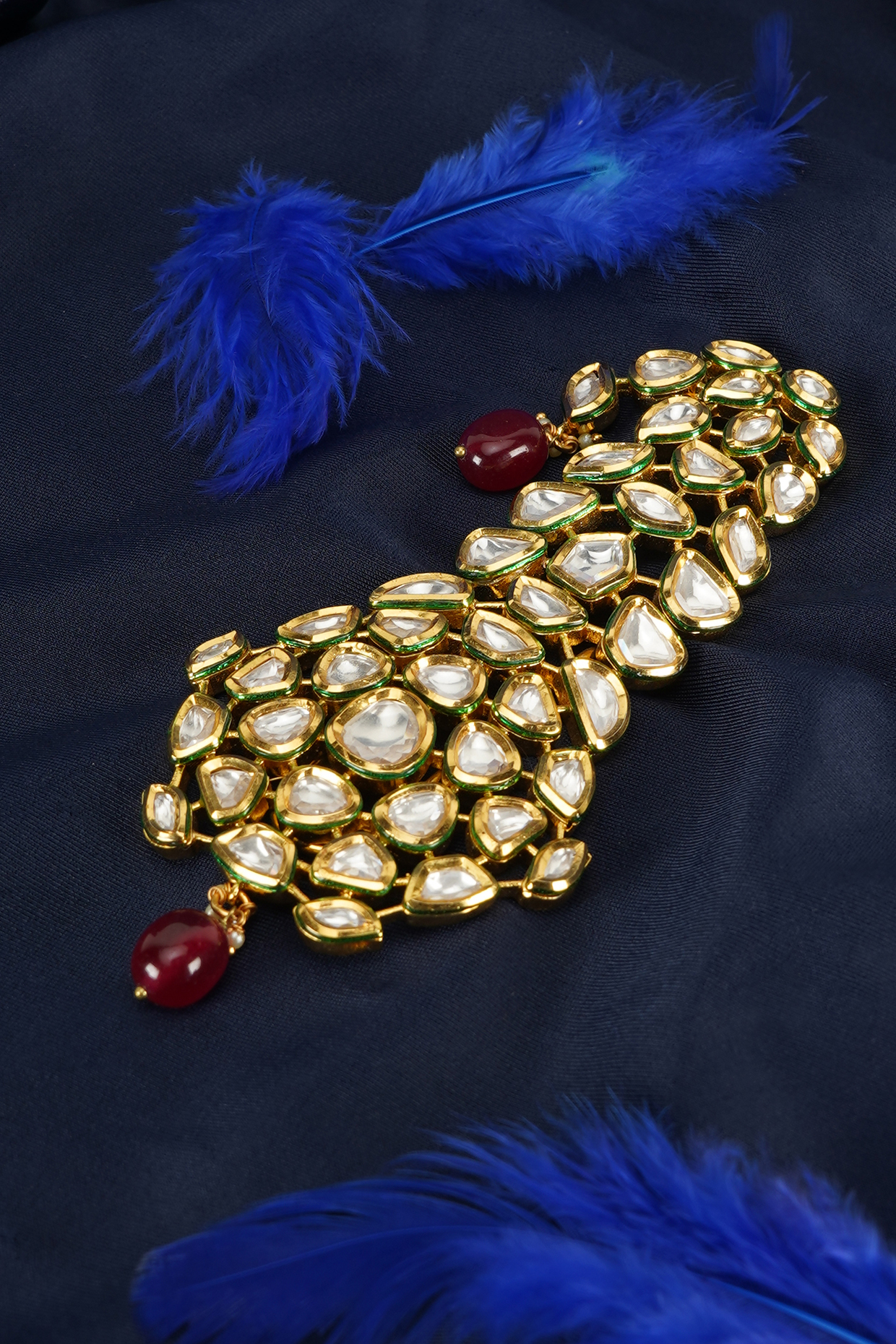 Gold Polki & Semi-Precious Stone Brooch by Suhana art & jewels