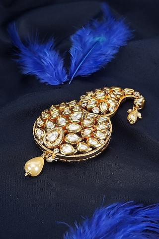 Gold Polki & Semi-Precious Stone Brooch by Suhana art & jewels