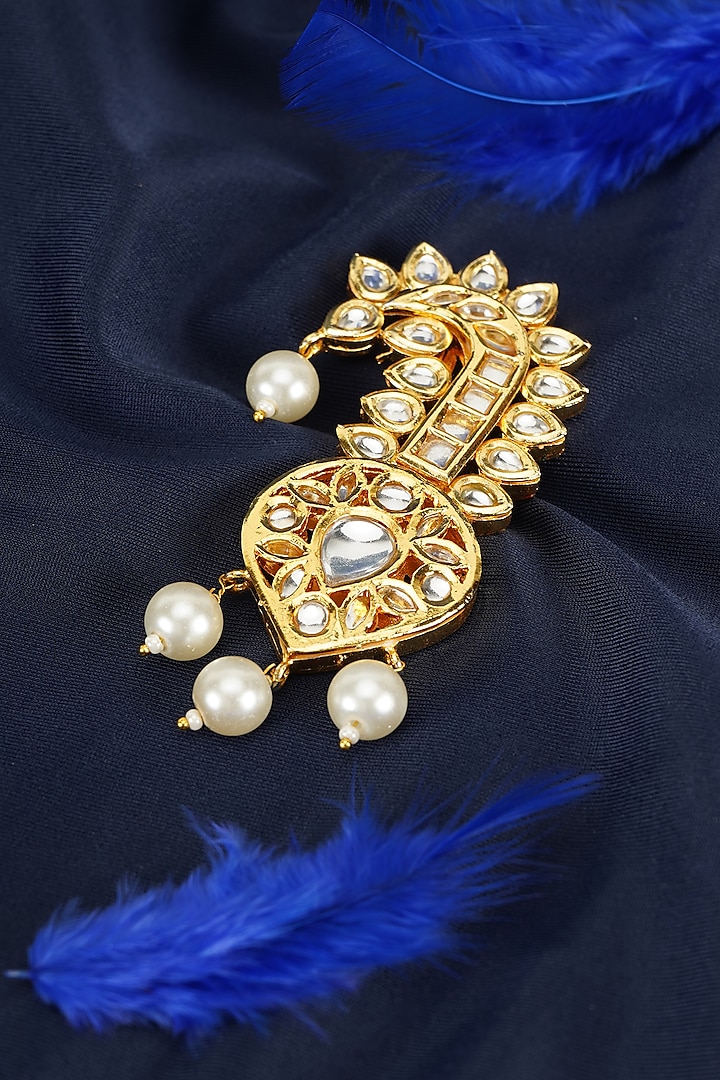 Gold Polki & Semi-Precious Stone Brooch by Suhana art & jewels