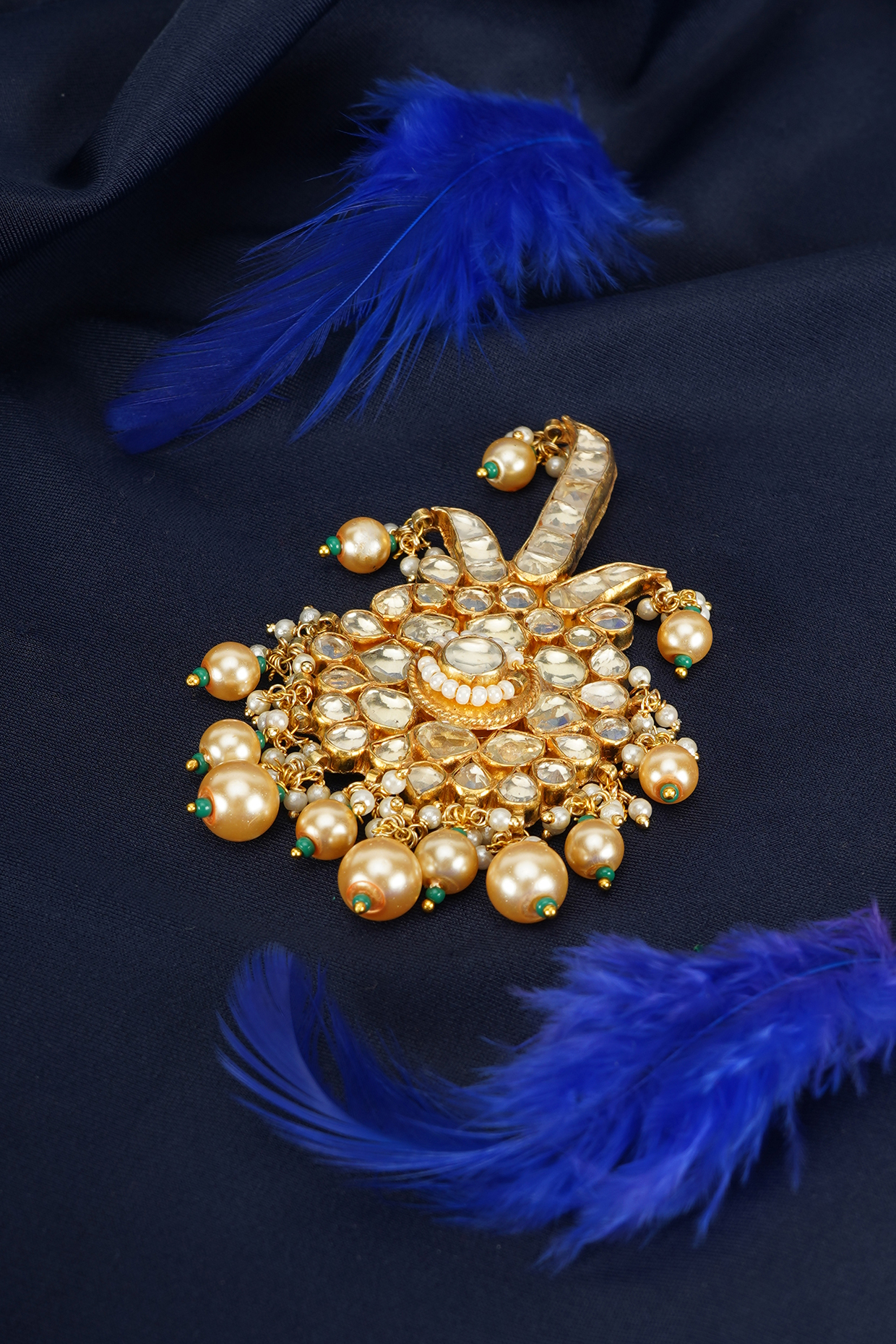 Gold Polki & Semi-Precious Stone Brooch by Suhana art & jewels