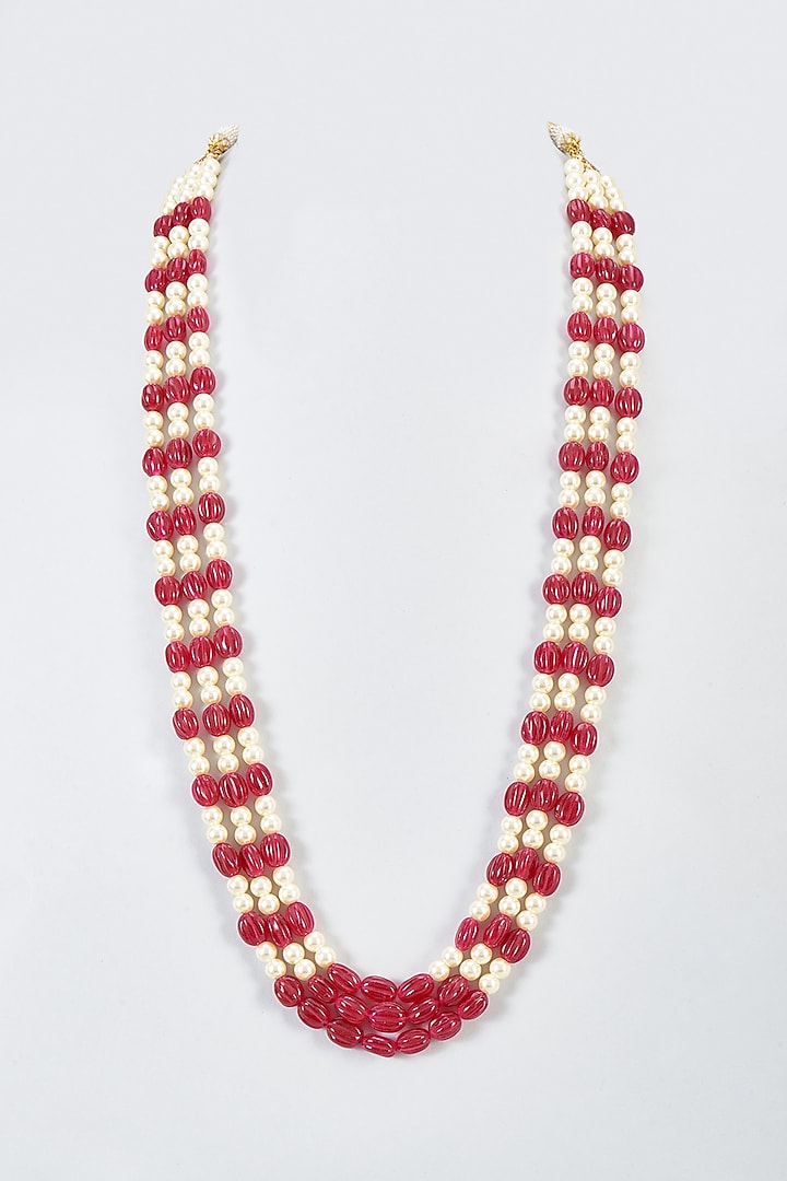 Red Pearl Beaded Long Necklace by Suhana art & jewels at Pernia's Pop Up Shop