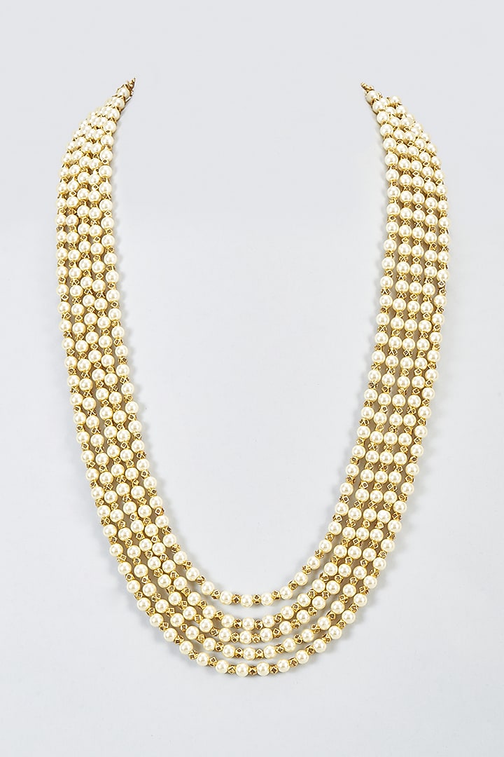 Gold Pearl Beaded Long Necklace by Suhana art & jewels at Pernia's Pop Up Shop