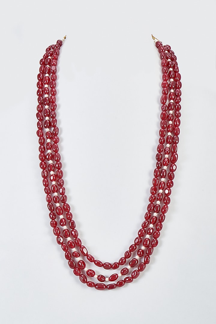 Red Pearl Beaded Long Necklace by Suhana art & jewels at Pernia's Pop Up Shop