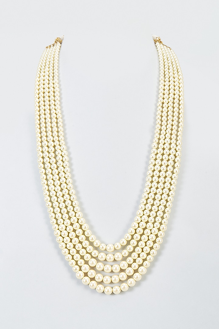 White Pearl Beaded Long Necklace by Suhana art & jewels at Pernia's Pop Up Shop