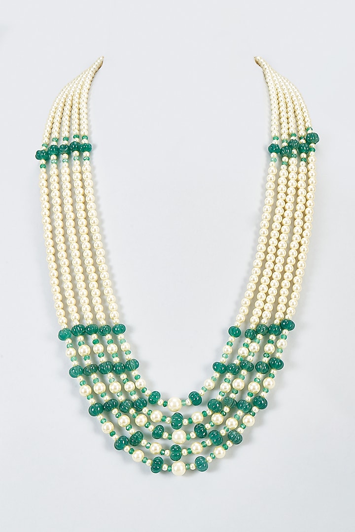 Green Pearl Beaded Long Necklace by Suhana art & jewels
