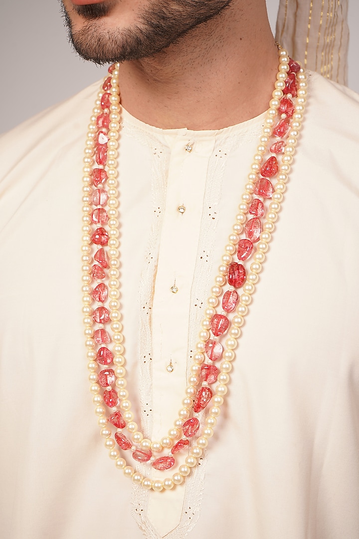 White Pearl & Ruby Necklace by Suhana art & jewels at Pernia's Pop Up Shop