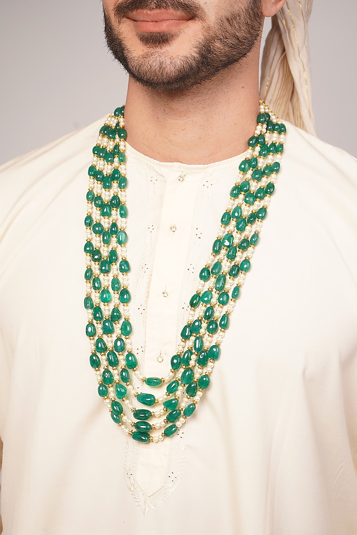 Gold Pearl & Emerald Necklace by Suhana art & jewels at Pernia's Pop Up Shop