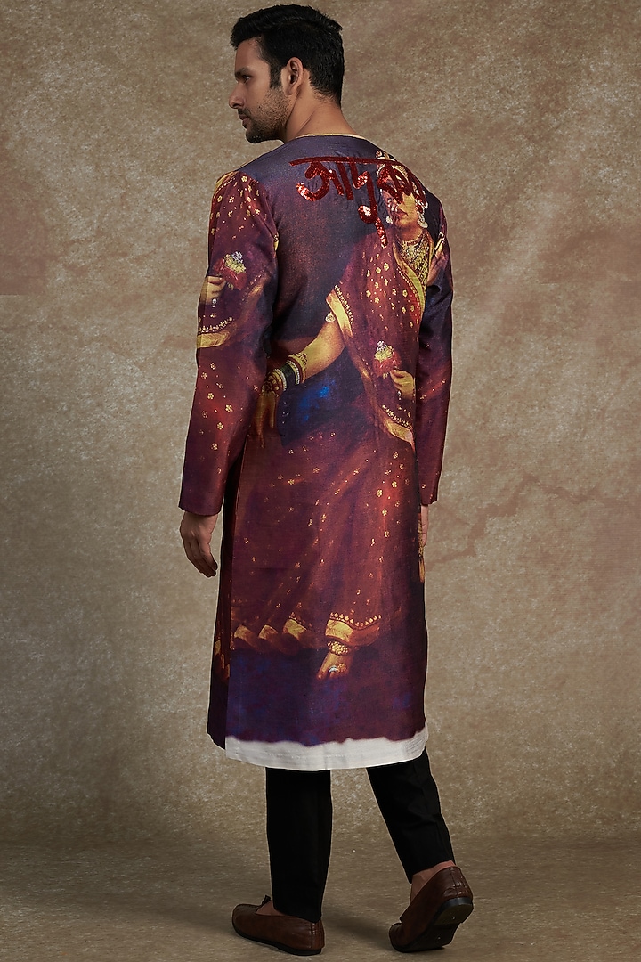 Maroon Silk Dupion Printed Kurta by Saksham and Neharicka Men at Pernia's Pop Up Shop