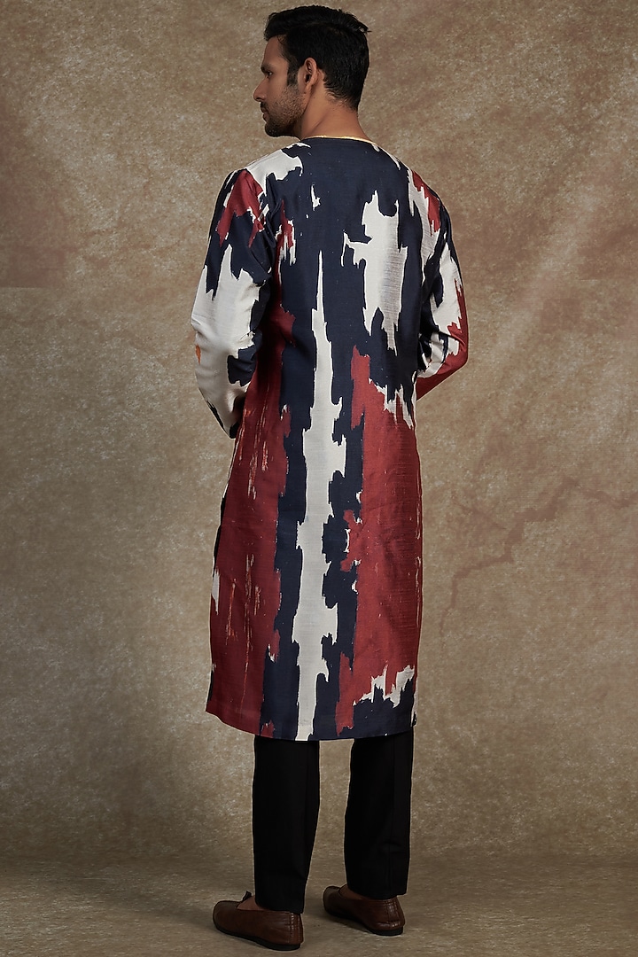 Multi-Colored Silk Dupion Printed & Embroidered Kurta by Saksham and Neharicka Men at Pernia's Pop Up Shop