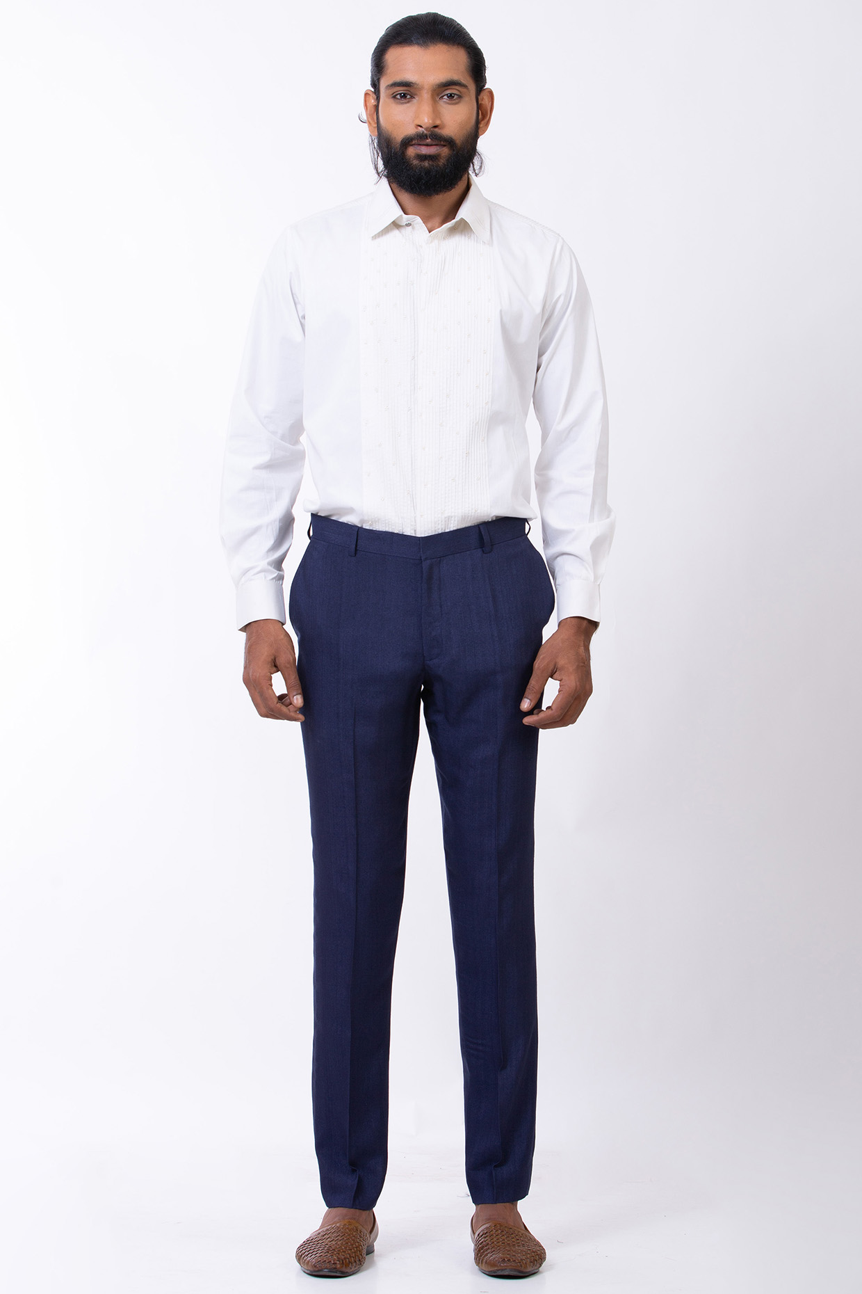 Blue Silk Handcrafted Trousers by Saksham and Neharicka Men