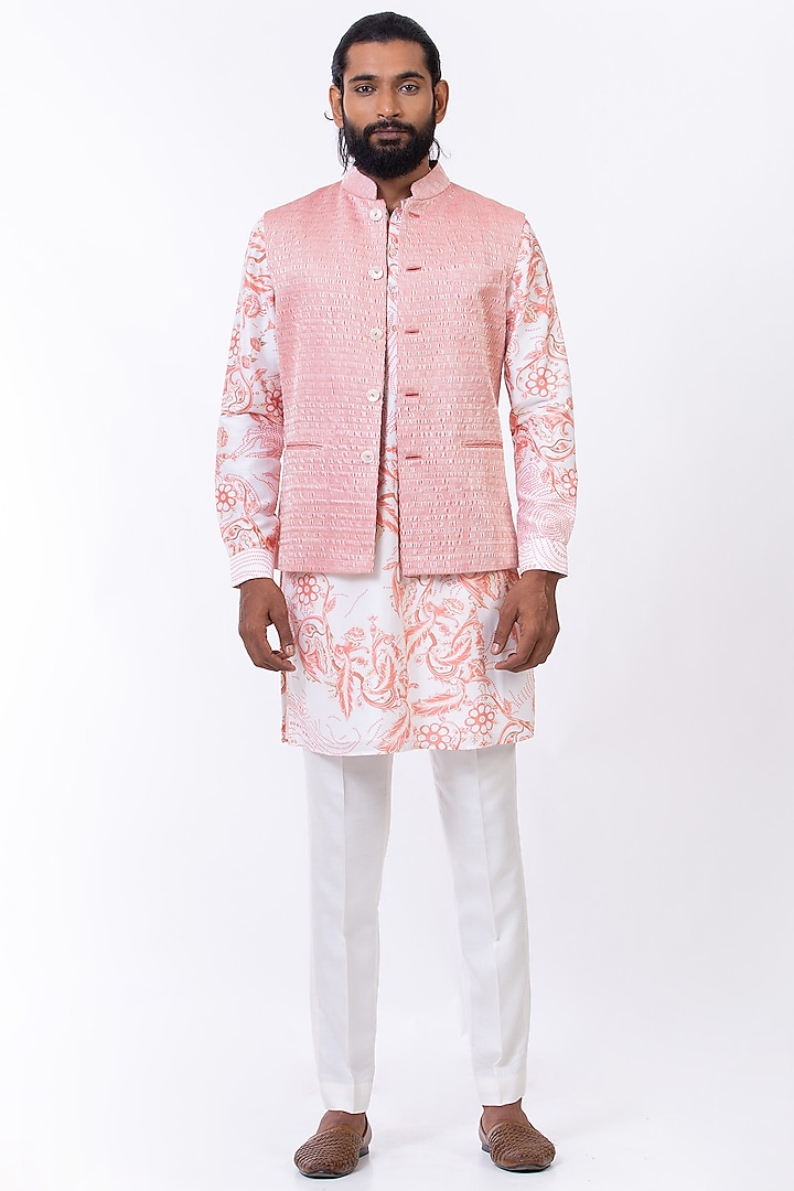 Pink Handcrafted Bundi Jacket by Saksham and Neharicka Men