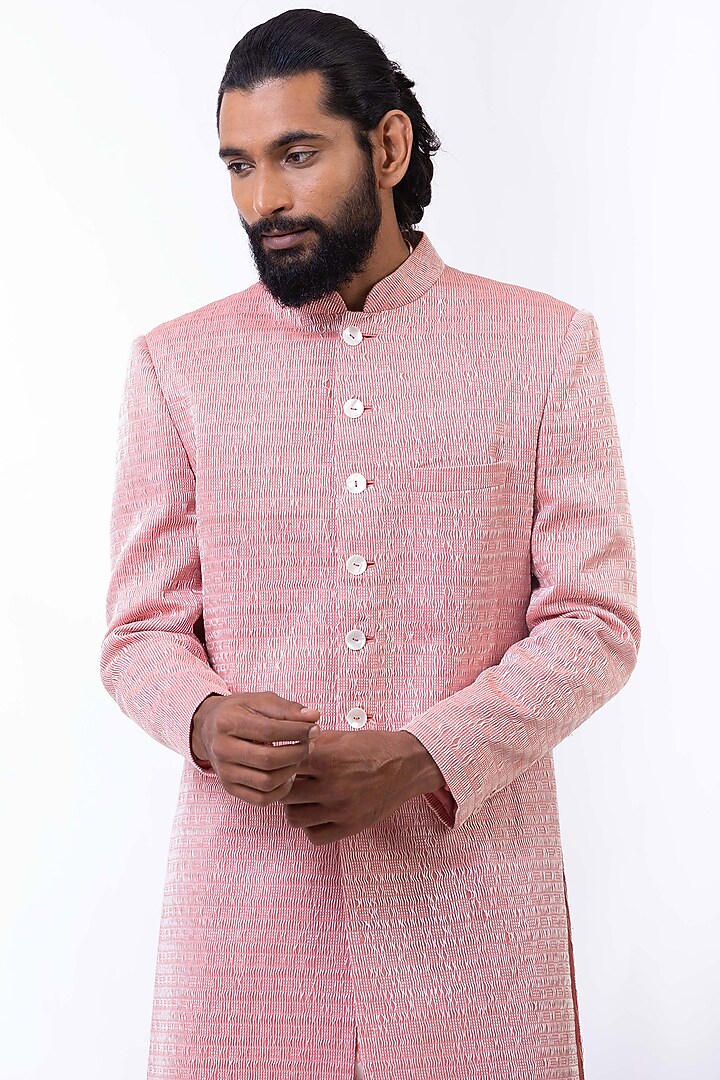 Pink Handcrafted Wedding Sherwani Set by Saksham and Neharicka Men at Pernia's Pop Up Shop