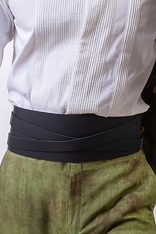 Black Leather Broad Belt by Saksham and Neharicka Men