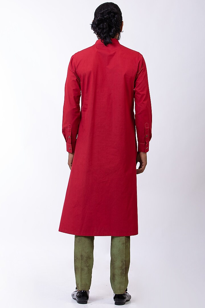 Red Embroidered Kurta by Saksham and Neharicka Men at Pernia's Pop Up Shop