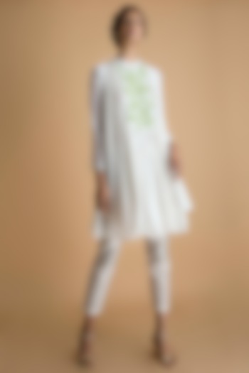 Ivory Hand Embroidered Flared Tunic by Saksham and Neharicka at Pernia's Pop Up Shop