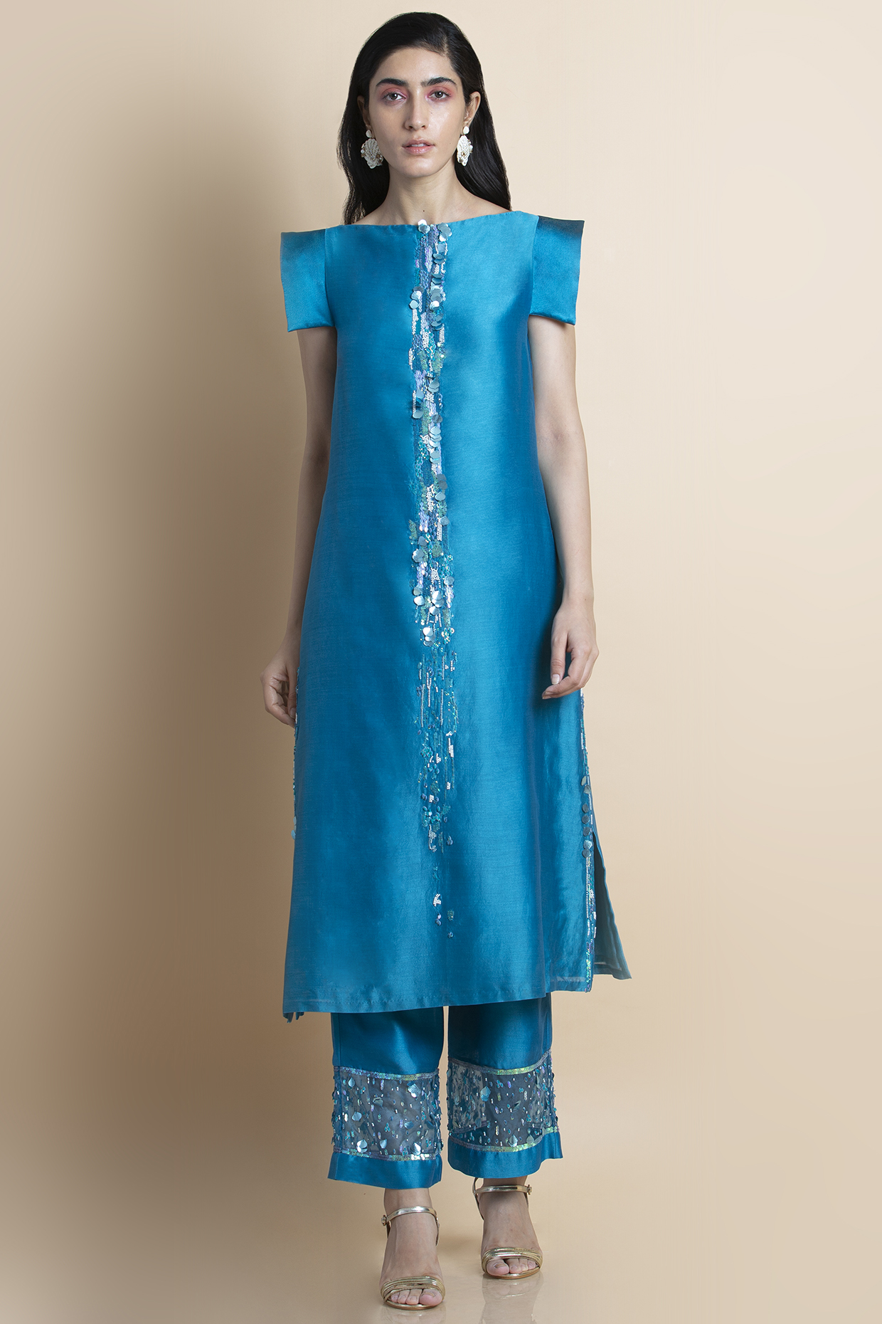 Aster Blue Machine & Hand Embroidered Kurta Set by Saksham and Neharicka at Pernia's Pop Up Shop