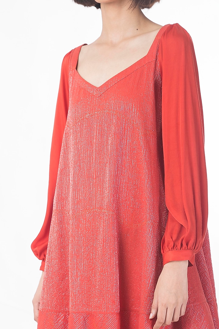 Scarlet Red Machine Embroidered Summer Dress by Saksham and Neharicka at Pernia's Pop Up Shop