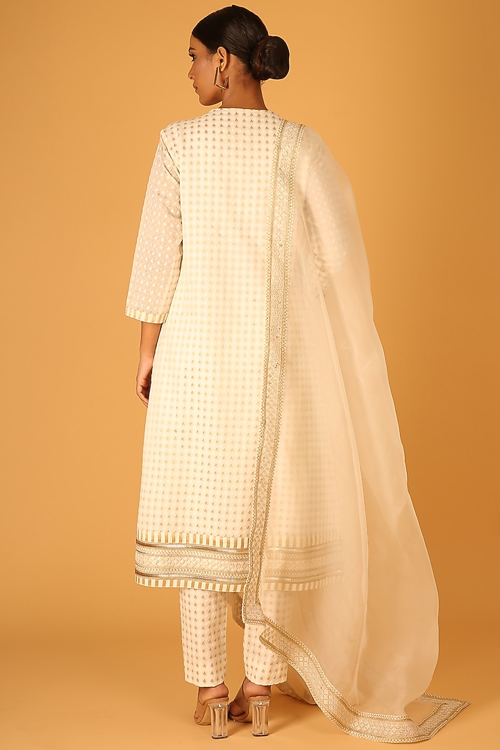 Ivory Chanderi Brocade Hand Embroidered Kurta Set by Saksham and Neharicka at Pernia's Pop Up Shop