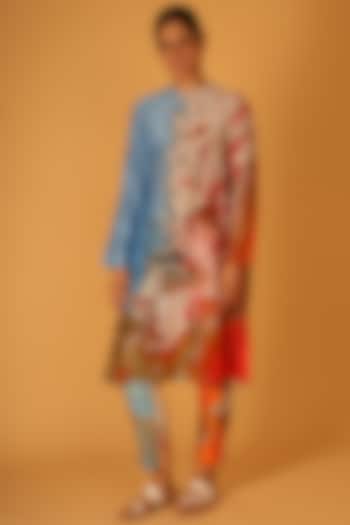 Multi-Colored Pure Cotton Silk Chanderi Hand Embroidered & Hand Painted Kurta by Saksham and Neharicka at Pernia's Pop Up Shop