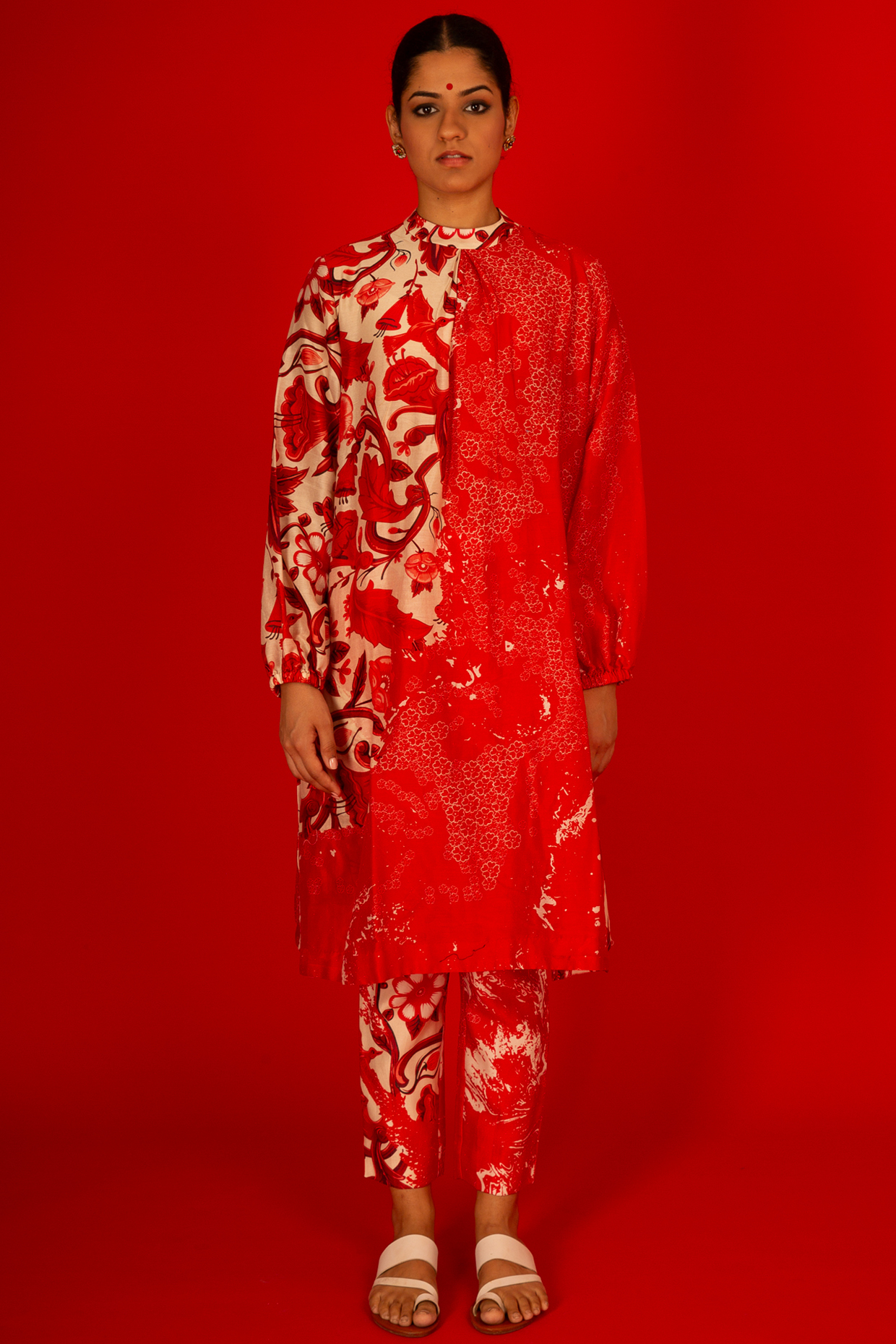 Red Pure Chanderi Printed A-Line Kurta by Saksham and Neharicka at Pernia's Pop Up Shop